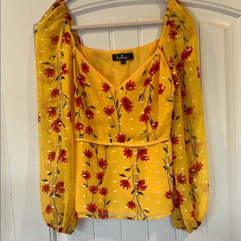 Lulu's Yellow Floral Women's Top Sz small